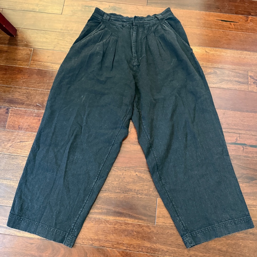 Free People Lotta Love Trousers Black Pleated Wide Leg Cotton Pants Sz 4